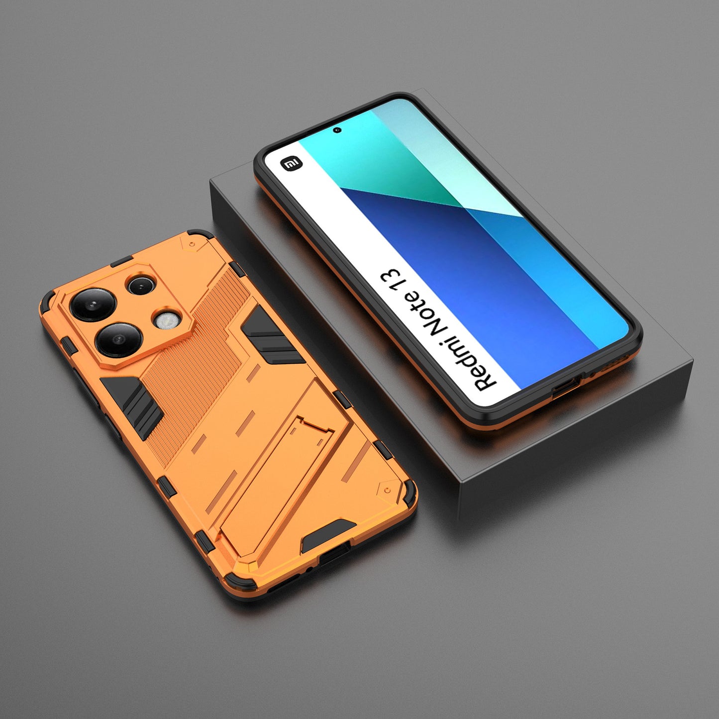 For Xiaomi Redmi Note 13 4G Phone Case Kickstand PC+TPU Drop-proof Back Shell - Orange