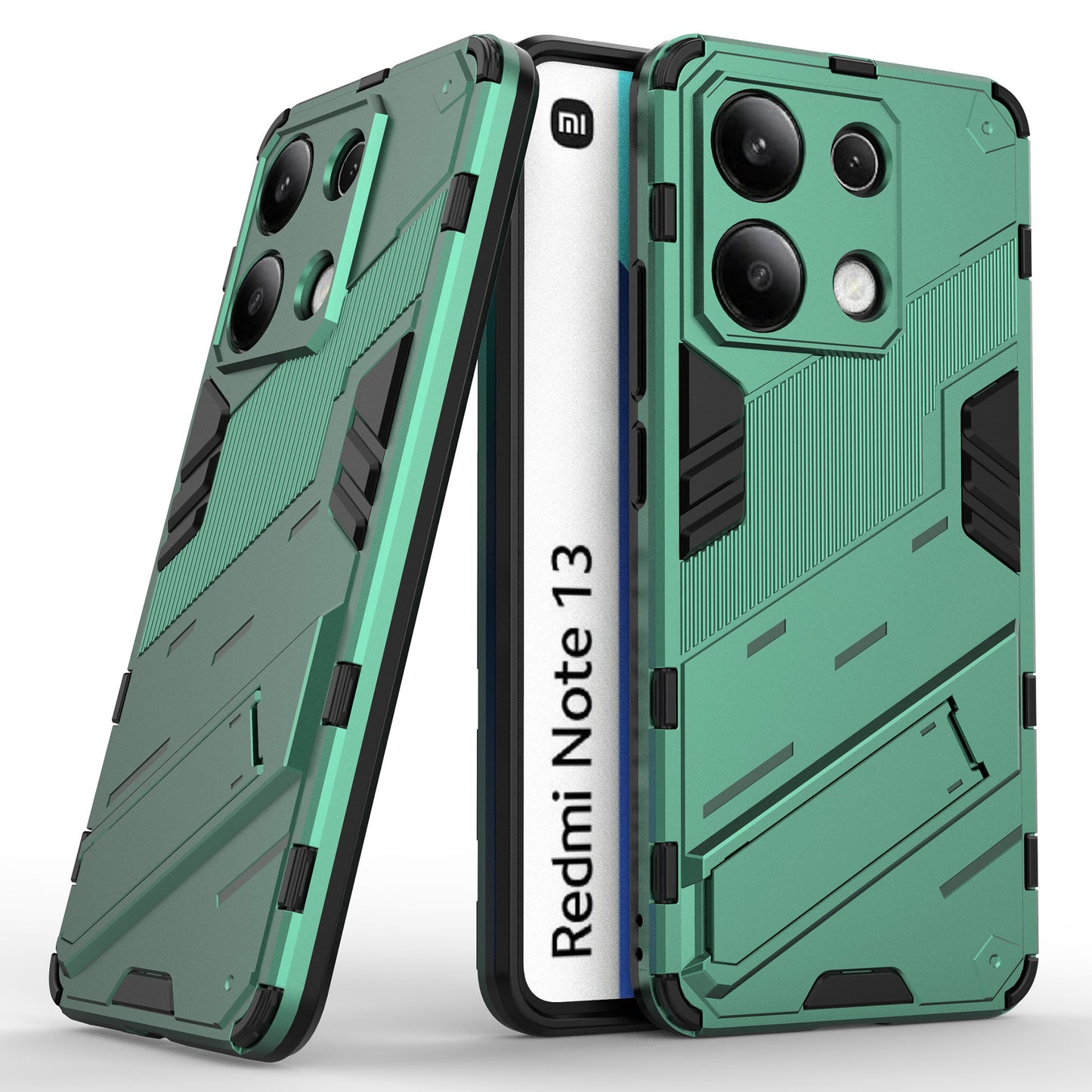 For Xiaomi Redmi Note 13 4G Phone Case Kickstand PC+TPU Drop-proof Back Shell - Green