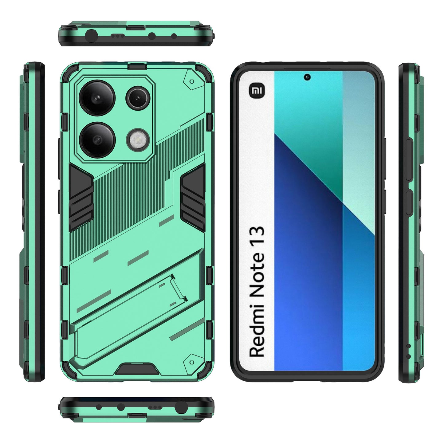 For Xiaomi Redmi Note 13 4G Phone Case Kickstand PC+TPU Drop-proof Back Shell - Green