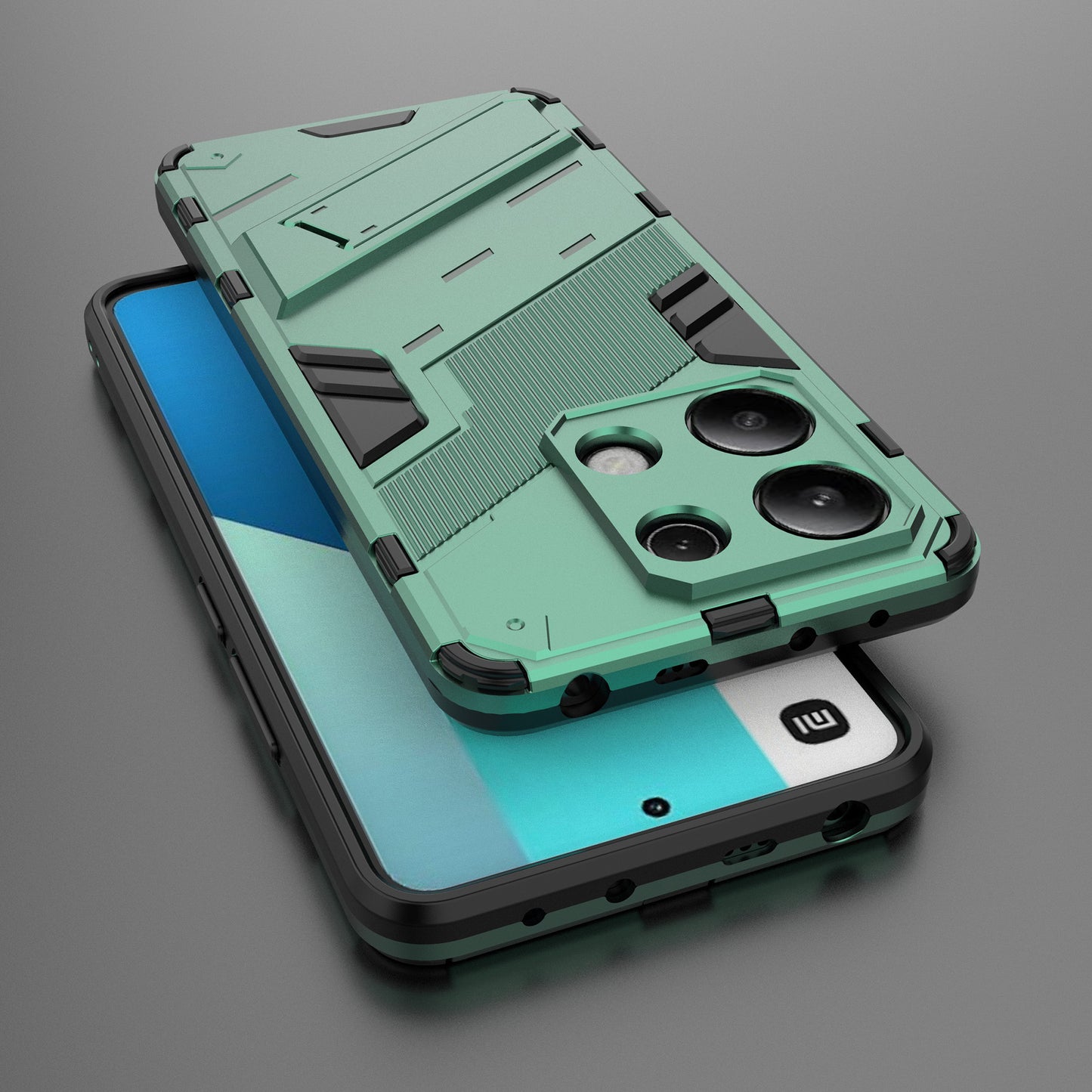 For Xiaomi Redmi Note 13 4G Phone Case Kickstand PC+TPU Drop-proof Back Shell - Green
