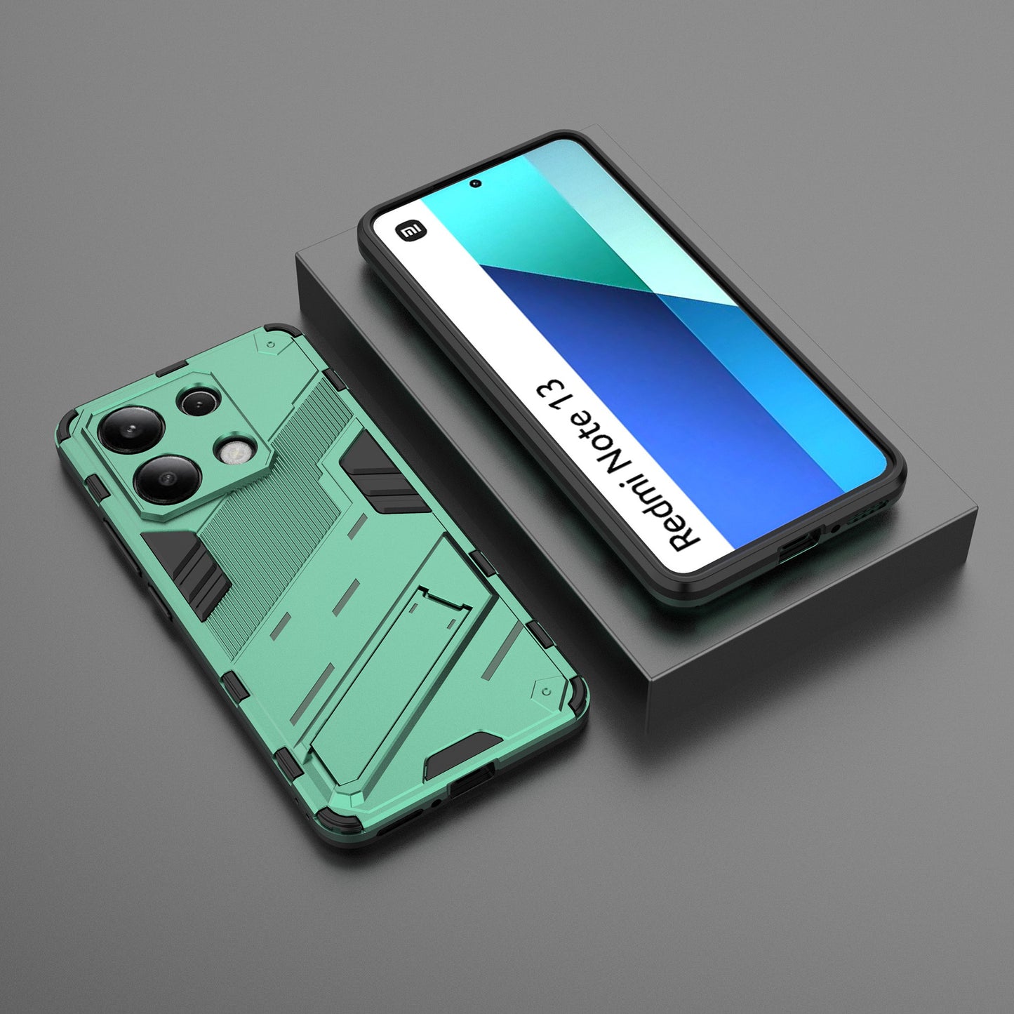 For Xiaomi Redmi Note 13 4G Phone Case Kickstand PC+TPU Drop-proof Back Shell - Green