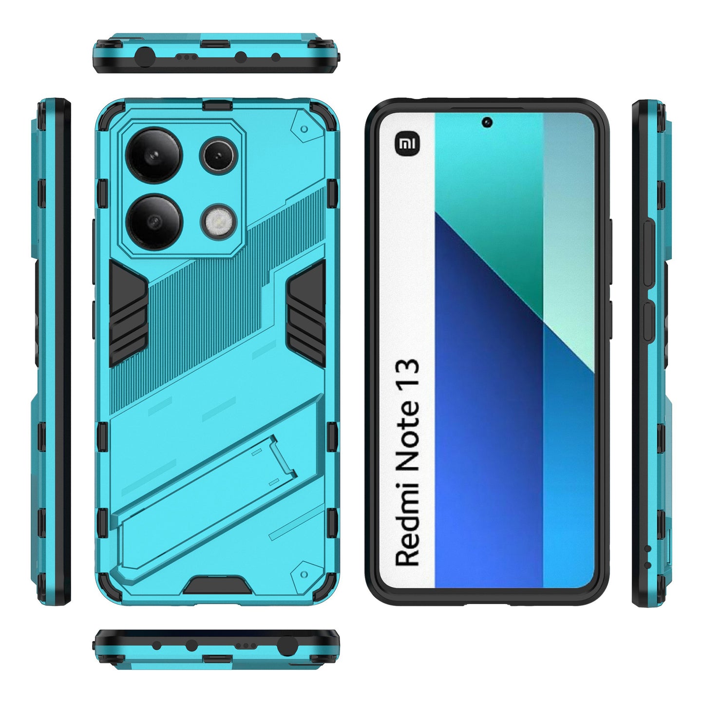 For Xiaomi Redmi Note 13 4G Phone Case Kickstand PC+TPU Drop-proof Back Shell - Baby Blue