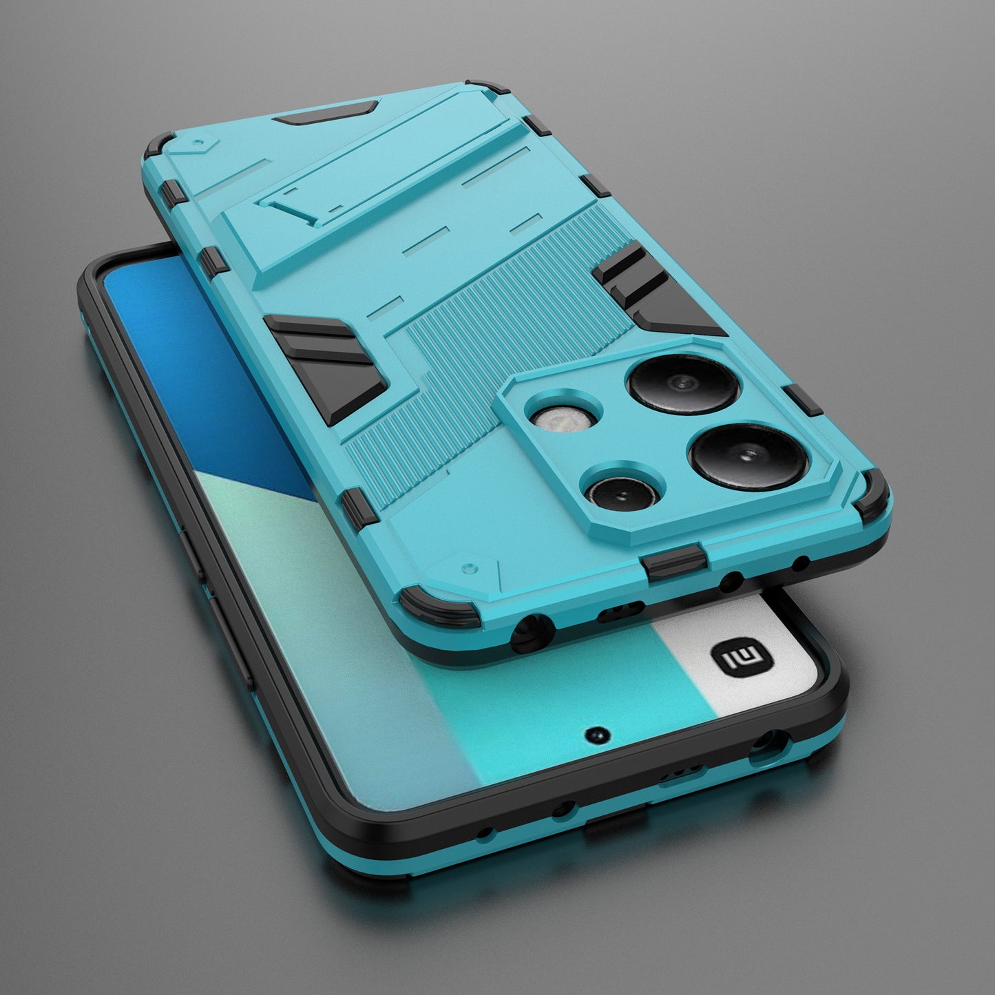 For Xiaomi Redmi Note 13 4G Phone Case Kickstand PC+TPU Drop-proof Back Shell - Baby Blue