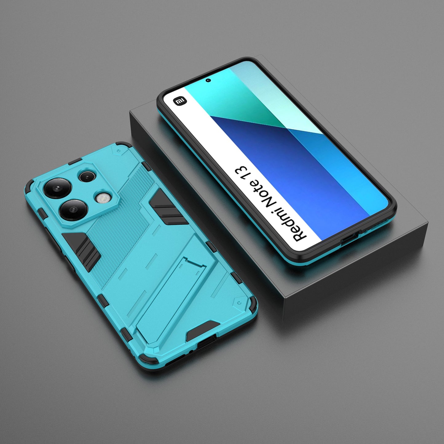For Xiaomi Redmi Note 13 4G Phone Case Kickstand PC+TPU Drop-proof Back Shell - Baby Blue