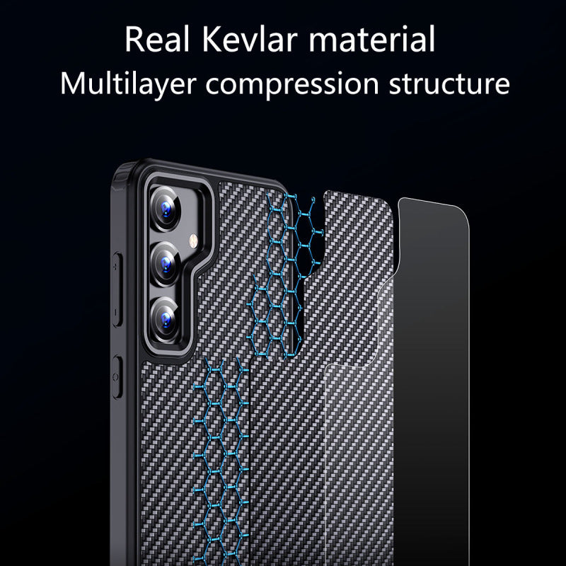 For Samsung Galaxy S24 Magnetic Case Kevlar Fiber TPU Carbon Fiber Texture Protective Cover