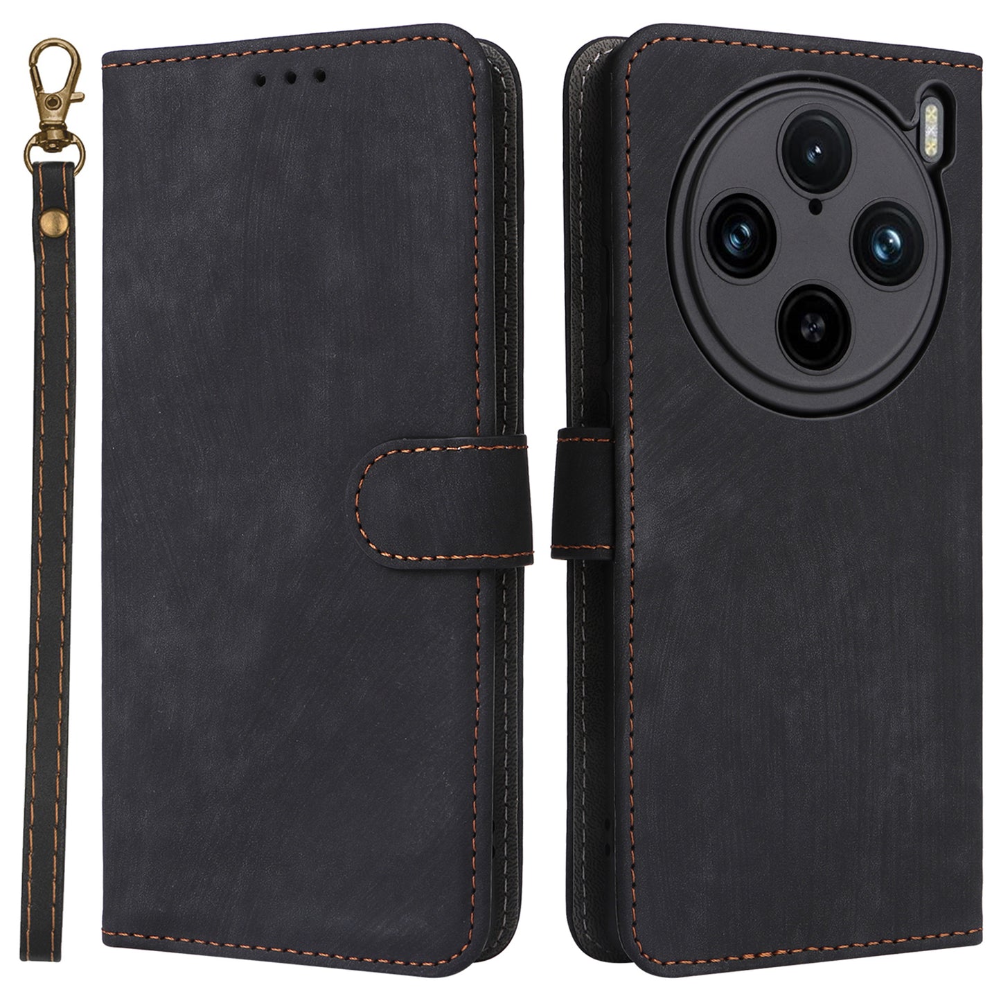 For vivo X100 Pro 5G Case Leather Flip Stand Phone Cover with RFID Blocking Function - Black