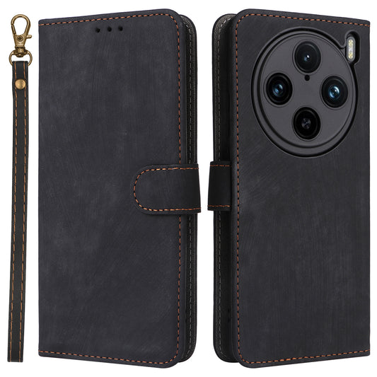 For vivo X100 Pro 5G Case Leather Flip Stand Phone Cover with RFID Blocking Function - Black