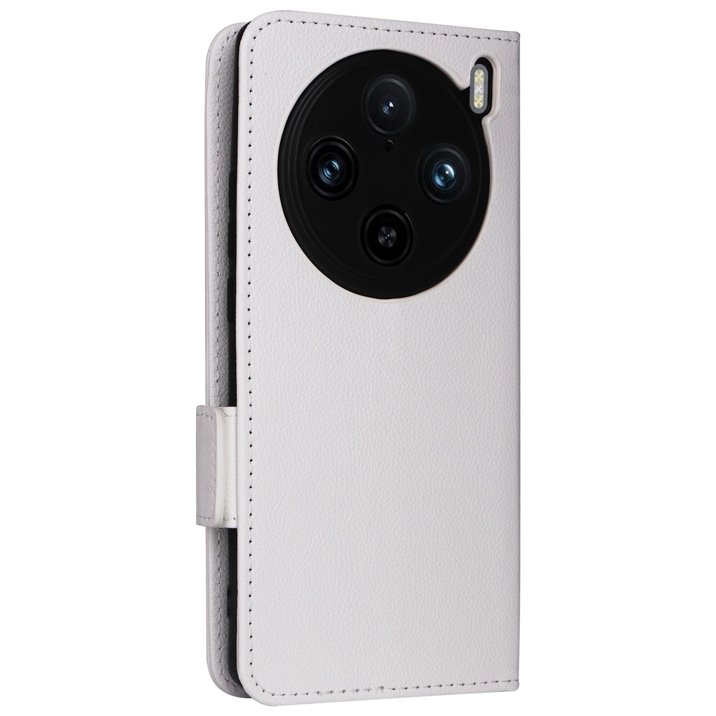 For vivo X100 Pro 5G  Case Card Slots Shockproof Phone Cover with Litchi Texture - White