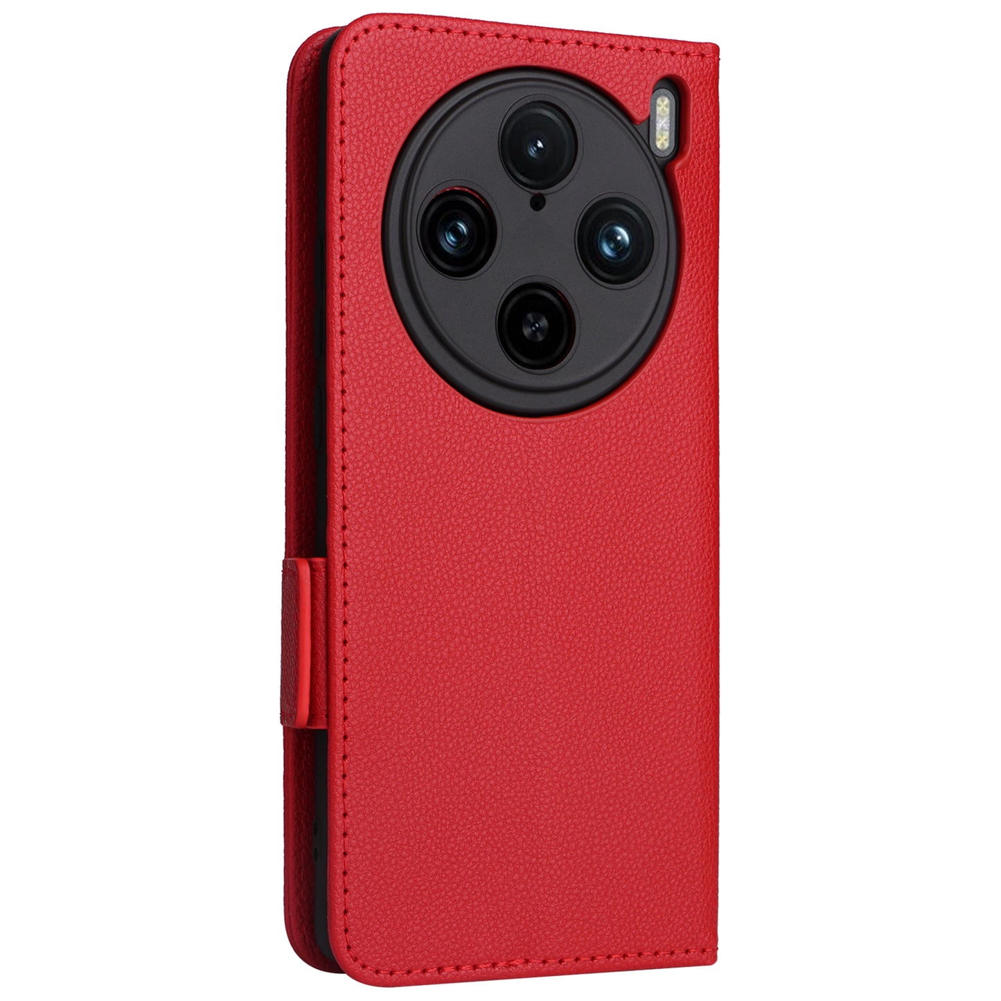 For vivo X100 Pro 5G  Case Card Slots Shockproof Phone Cover with Litchi Texture - Red