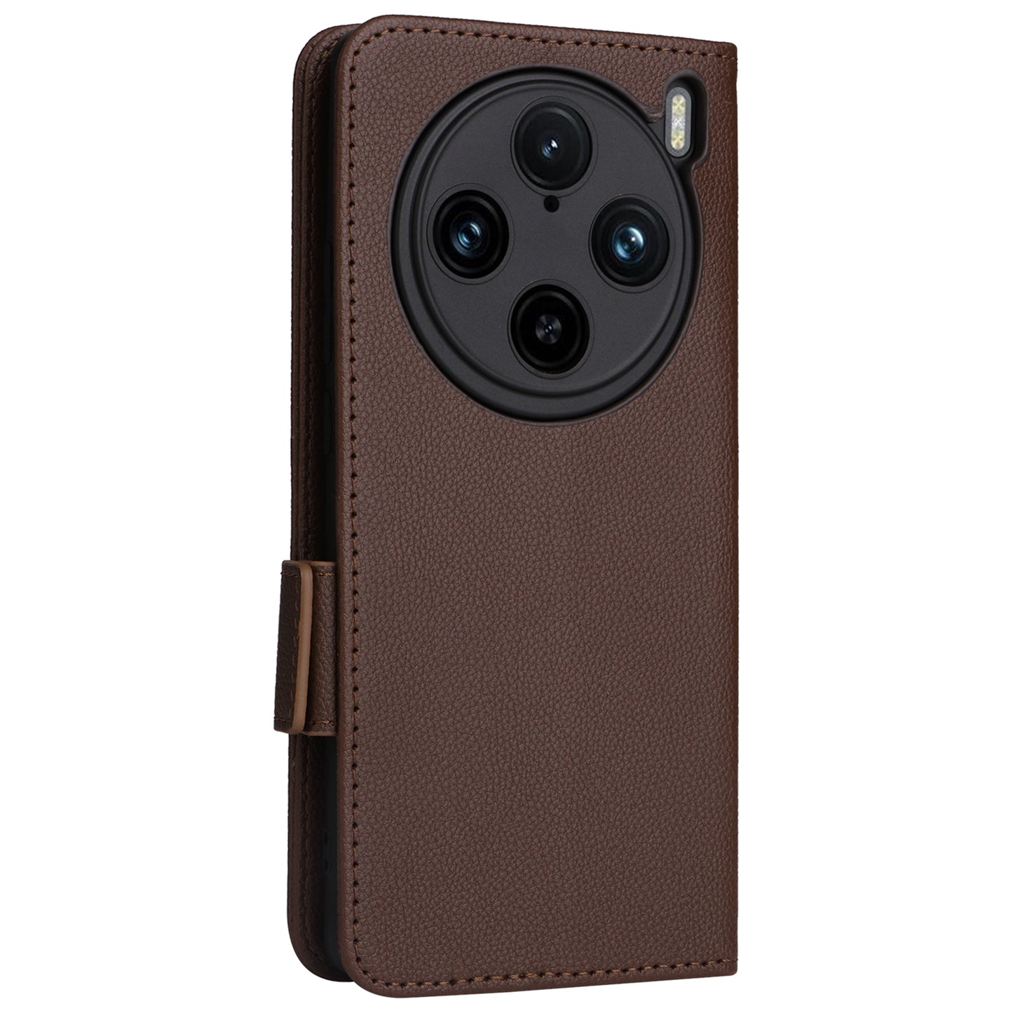 For vivo X100 Pro 5G  Case Card Slots Shockproof Phone Cover with Litchi Texture - Brown