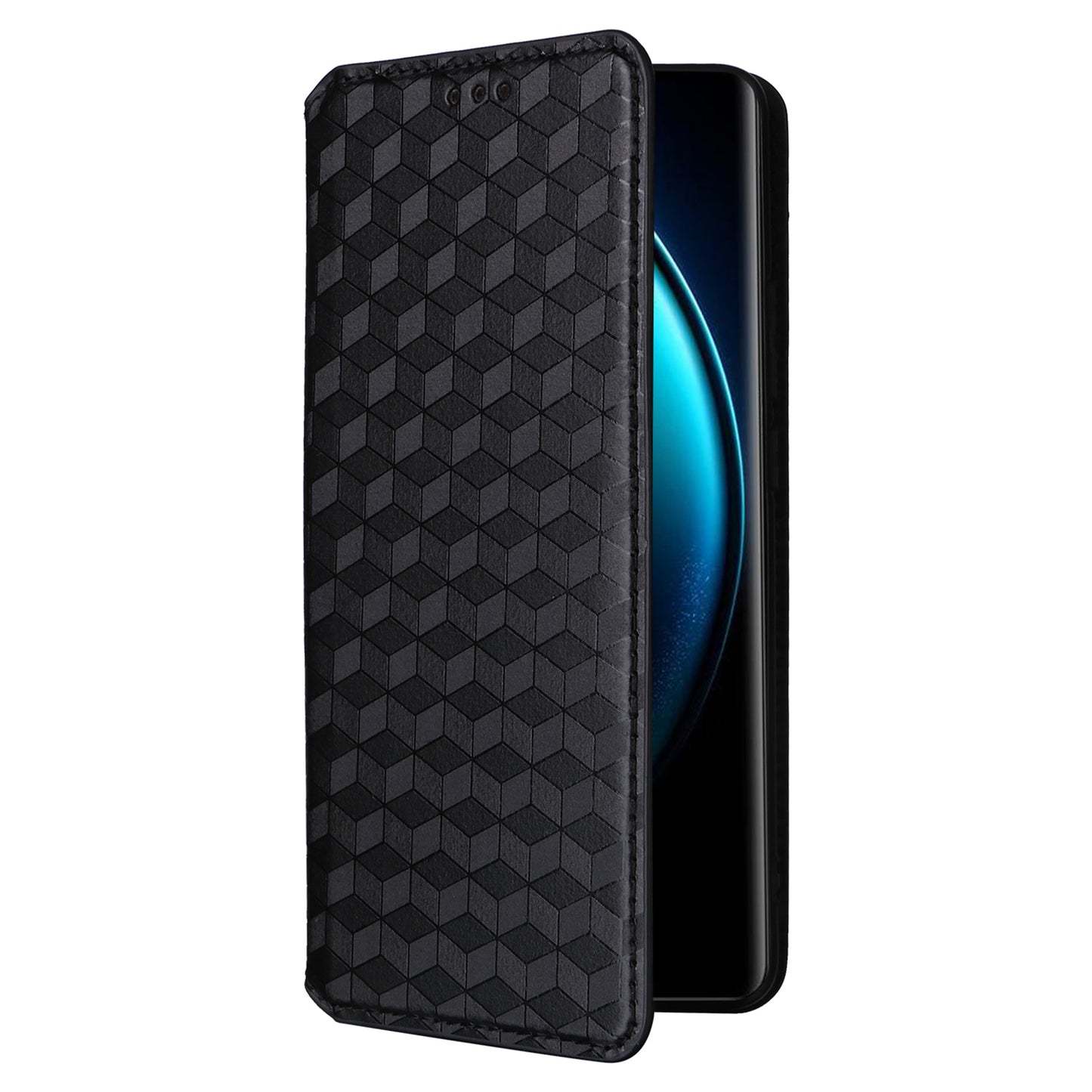 For vivo X100 Pro 5G Case Magnetic Closure Wallet Phone Protector Rhombus Pattern - Black