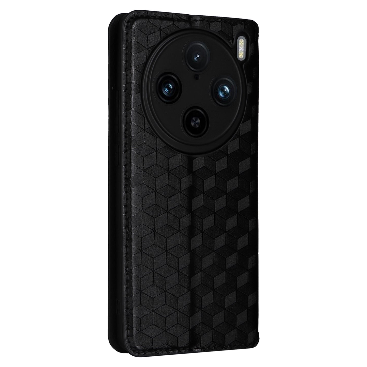 For vivo X100 Pro 5G Case Magnetic Closure Wallet Phone Protector Rhombus Pattern - Black