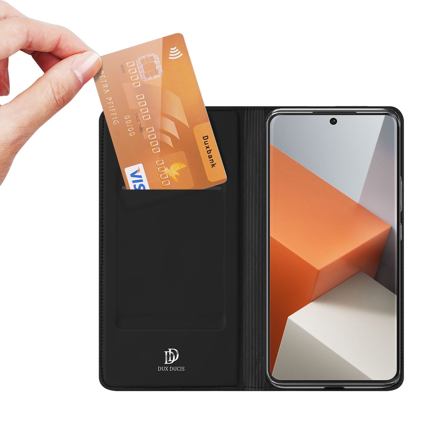 DUX DUCIS Skin Pro Series For Xiaomi Redmi Note 13 Pro+ 5G Magnetic Phone Case Leather Card Slot Cover - Black