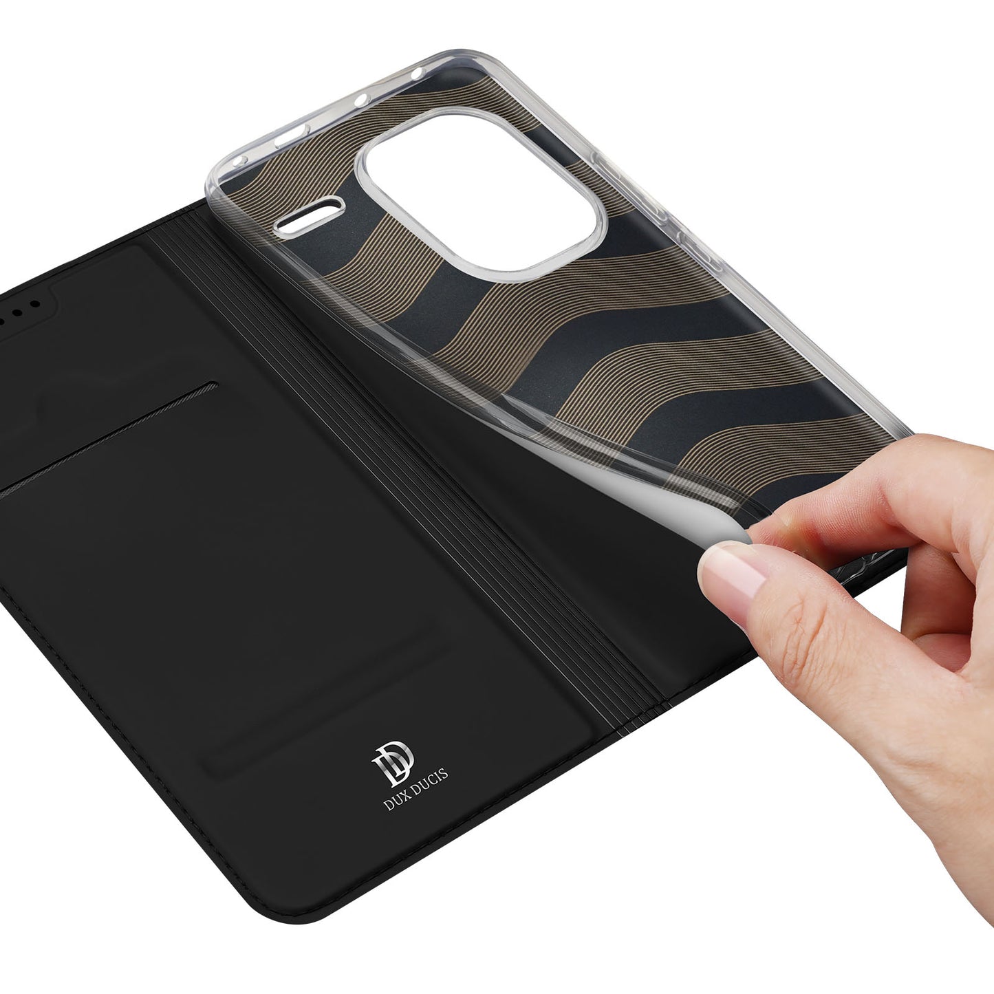 DUX DUCIS Skin Pro Series For Xiaomi Redmi Note 13 Pro+ 5G Magnetic Phone Case Leather Card Slot Cover - Black