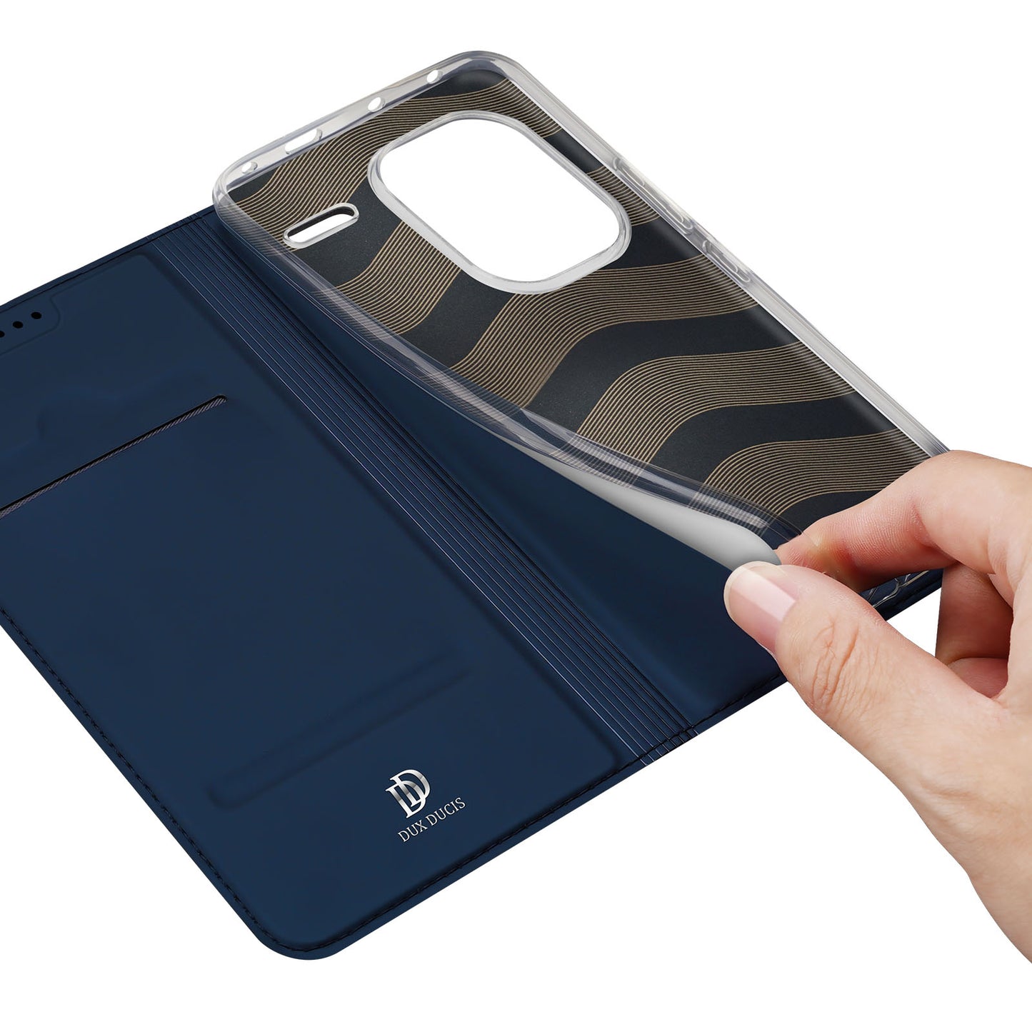 DUX DUCIS Skin Pro Series For Xiaomi Redmi Note 13 Pro+ 5G Magnetic Phone Case Leather Card Slot Cover - Blue