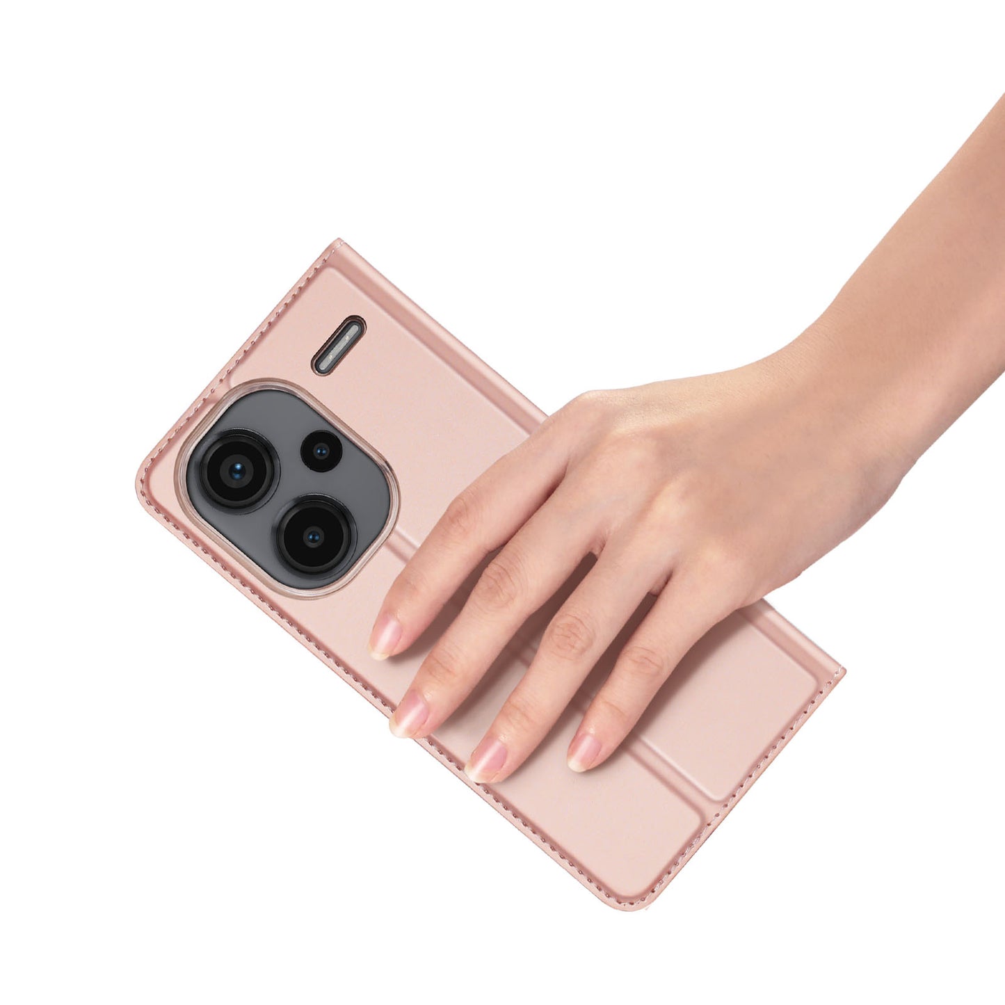 DUX DUCIS Skin Pro Series For Xiaomi Redmi Note 13 Pro+ 5G Magnetic Phone Case Leather Card Slot Cover - Pink