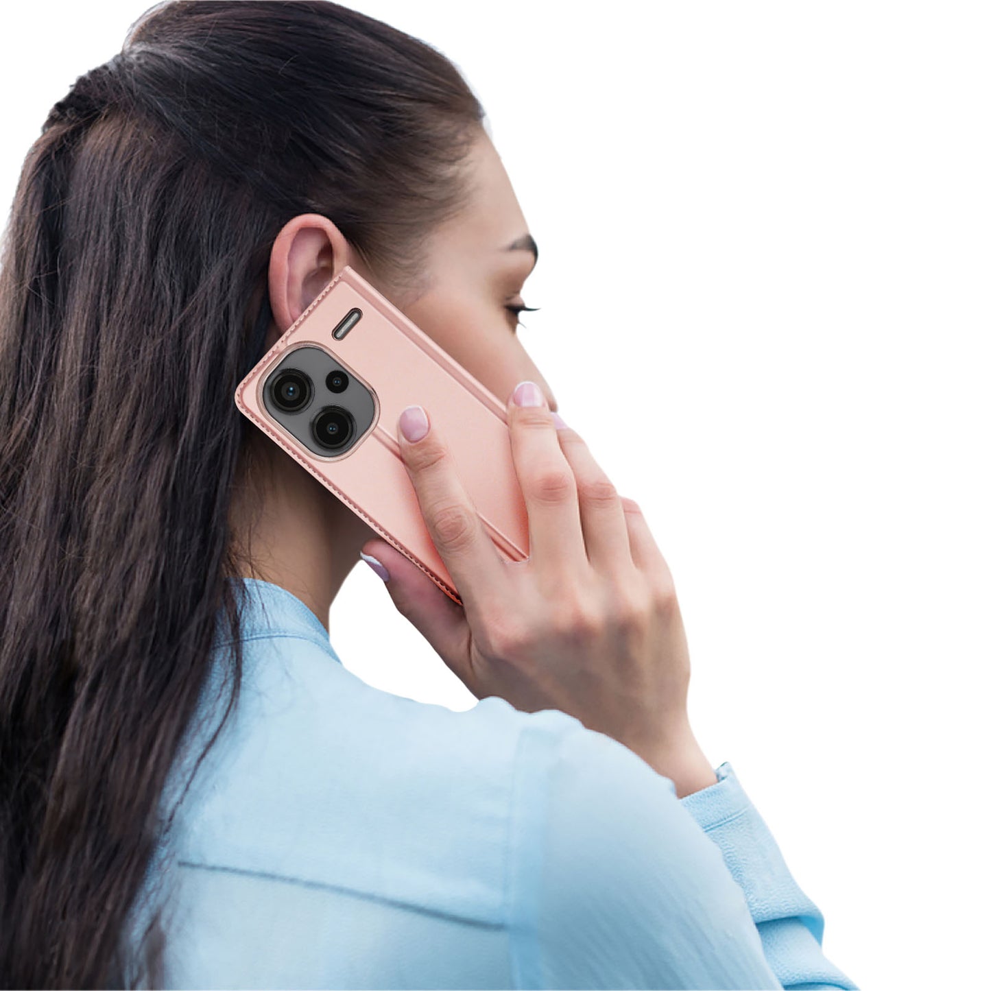 DUX DUCIS Skin Pro Series For Xiaomi Redmi Note 13 Pro+ 5G Magnetic Phone Case Leather Card Slot Cover - Pink