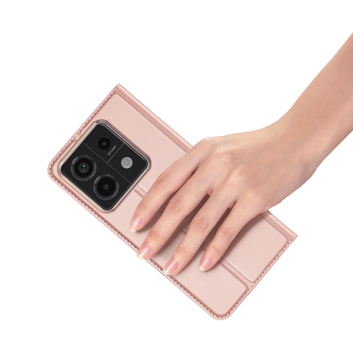 DUX DUCIS Skin Pro Series For Xiaomi Redmi Note 13 Pro 5G / Poco X6 5G Case Leather Flip Stand Card Holder Cover - Pink