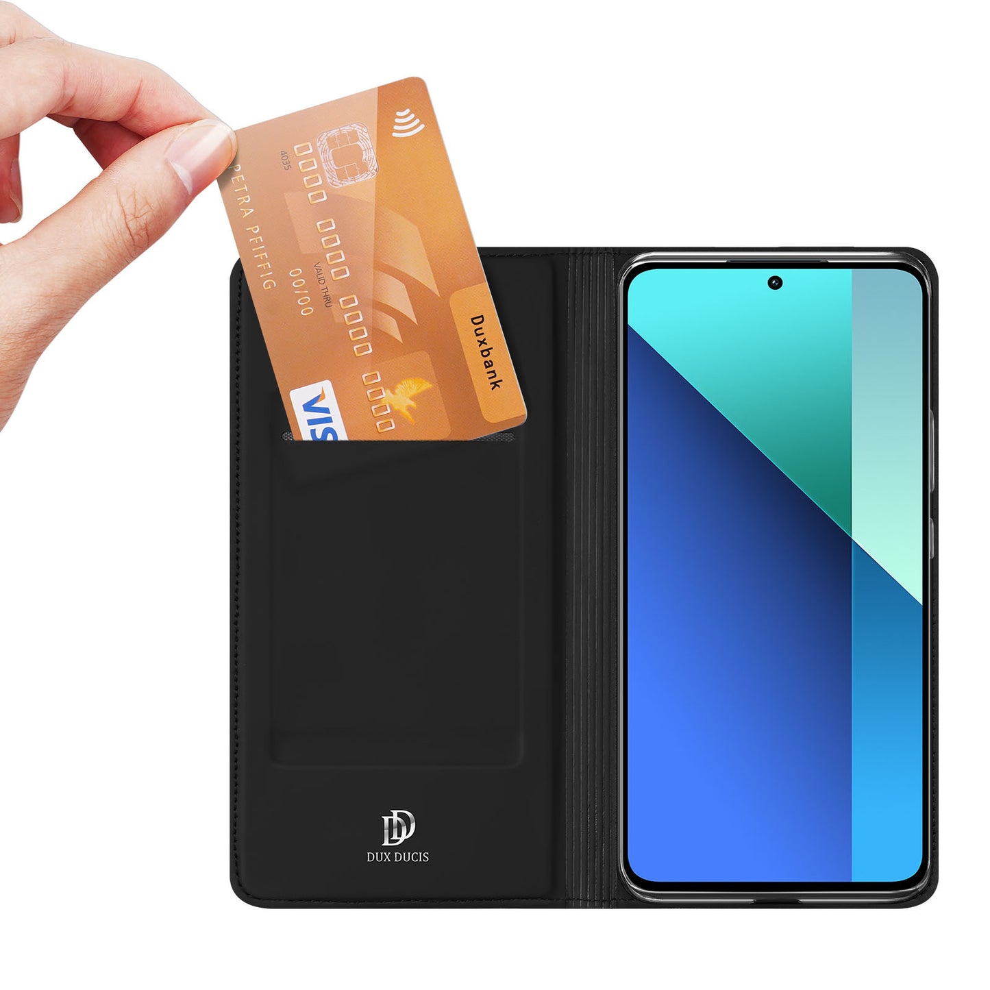 DUX DUCIS Skin Pro Series For Xiaomi Redmi Note 13 4G Case Magnetic Card Slot Phone Protector - Black