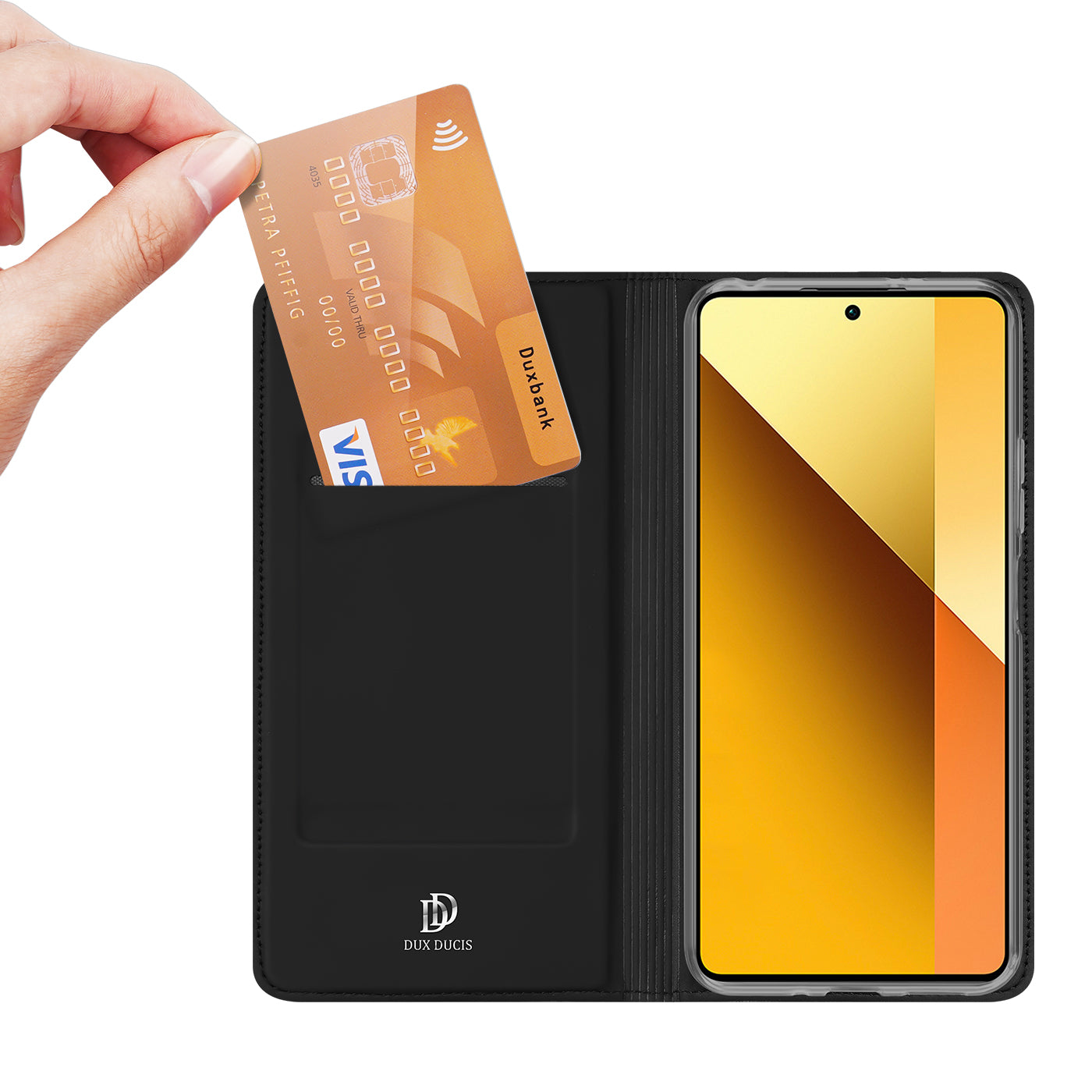 DUX DUCIS Skin Pro Series For Xiaomi Redmi Note 13 5G Cell Phone Case Card Slots PU Leather Cover - Black