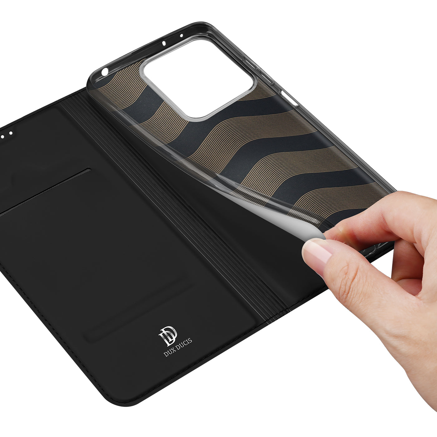 DUX DUCIS Skin Pro Series For Xiaomi Redmi Note 13 5G Cell Phone Case Card Slots PU Leather Cover - Black