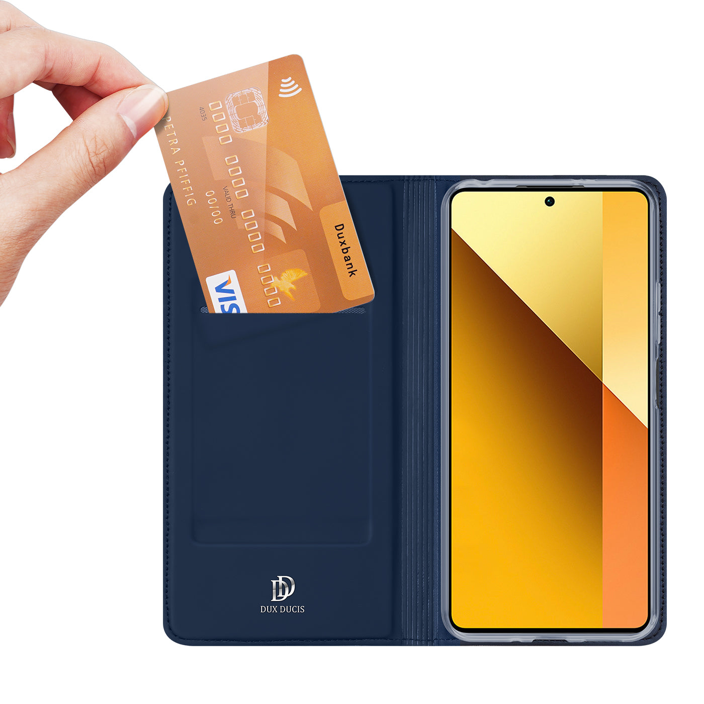 DUX DUCIS Skin Pro Series For Xiaomi Redmi Note 13 5G Cell Phone Case Card Slots PU Leather Cover - Blue