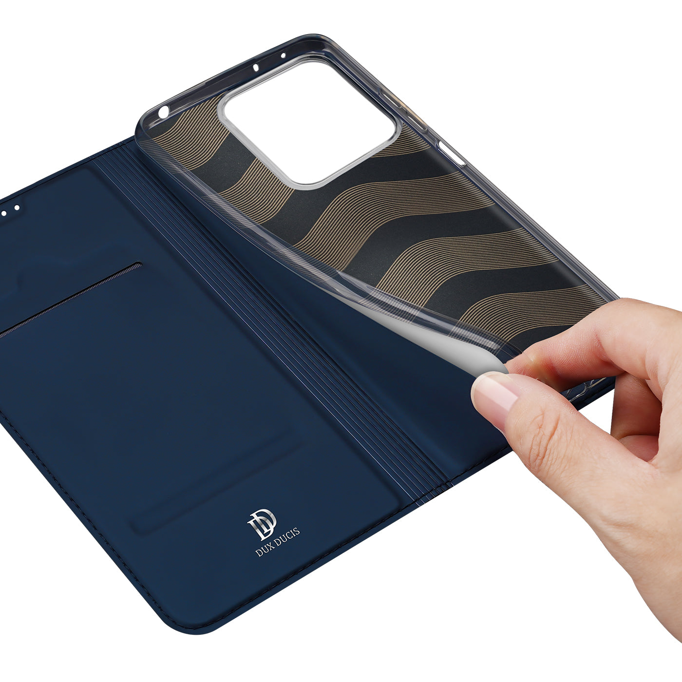 DUX DUCIS Skin Pro Series For Xiaomi Redmi Note 13 5G Cell Phone Case Card Slots PU Leather Cover - Blue