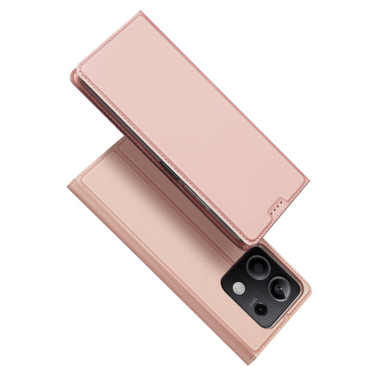 DUX DUCIS Skin Pro Series For Xiaomi Redmi Note 13 5G Cell Phone Case Card Slots PU Leather Cover - Pink