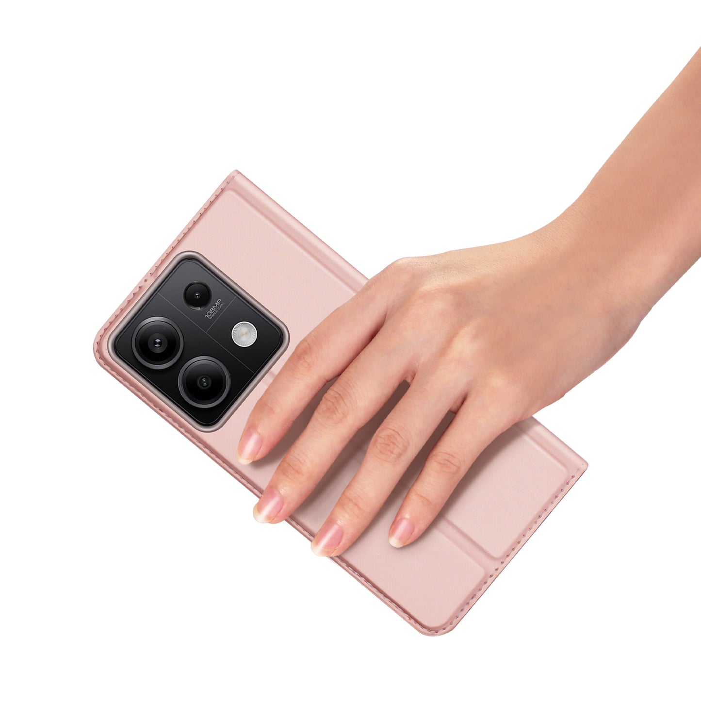 DUX DUCIS Skin Pro Series For Xiaomi Redmi Note 13 5G Cell Phone Case Card Slots PU Leather Cover - Pink