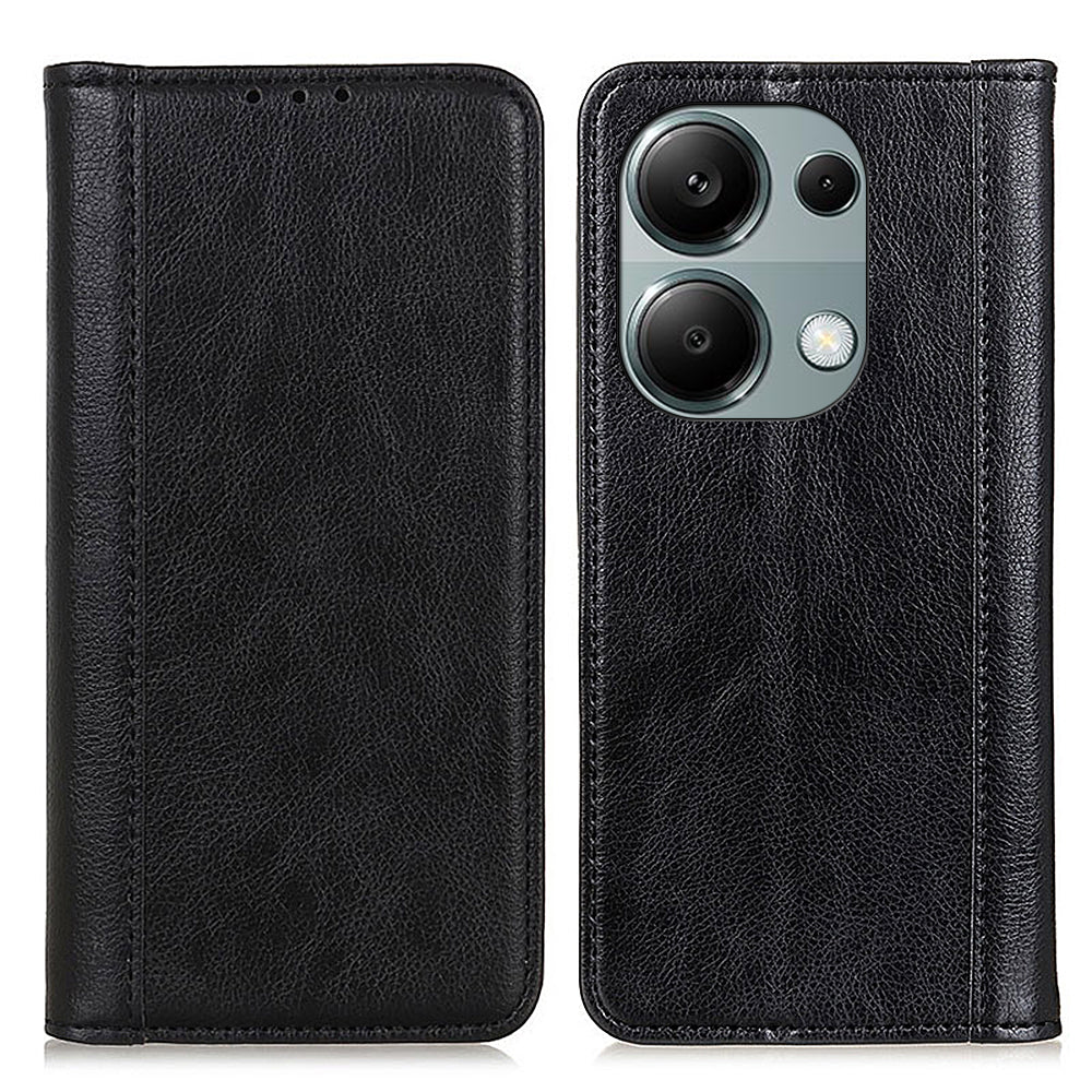 For Xiaomi Redmi Note 13 Pro 4G / Poco M6 Pro 4G Case Split Leather Stand Phone Cover - Black