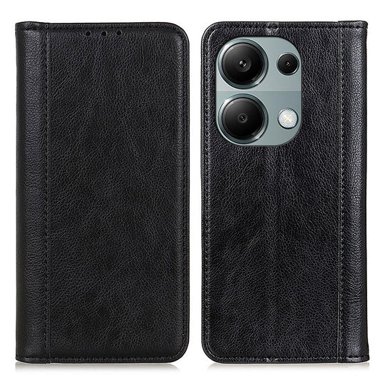 For Xiaomi Redmi Note 13 Pro 4G / Poco M6 Pro 4G Case Split Leather Stand Phone Cover - Black