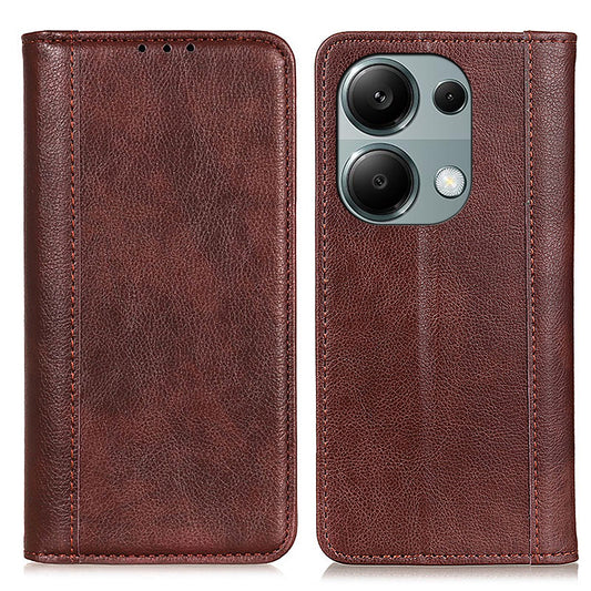 For Xiaomi Redmi Note 13 Pro 4G / Poco M6 Pro 4G Case Split Leather Stand Phone Cover - Brown