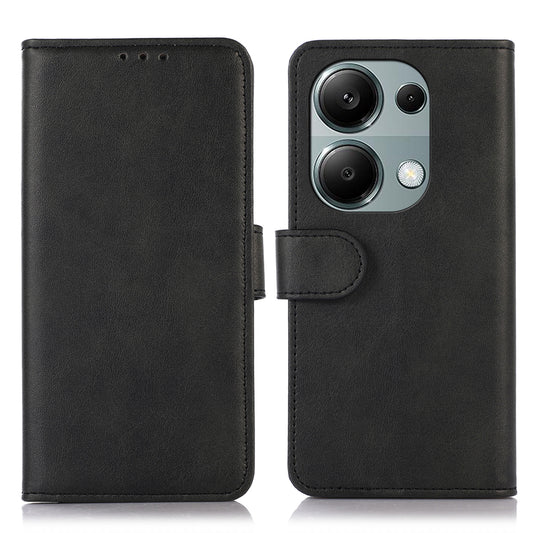 For Xiaomi Redmi Note 13 Pro 4G / Poco M6 Pro 4G Case PU Leather Phone Cover Cowhide Texture - Black