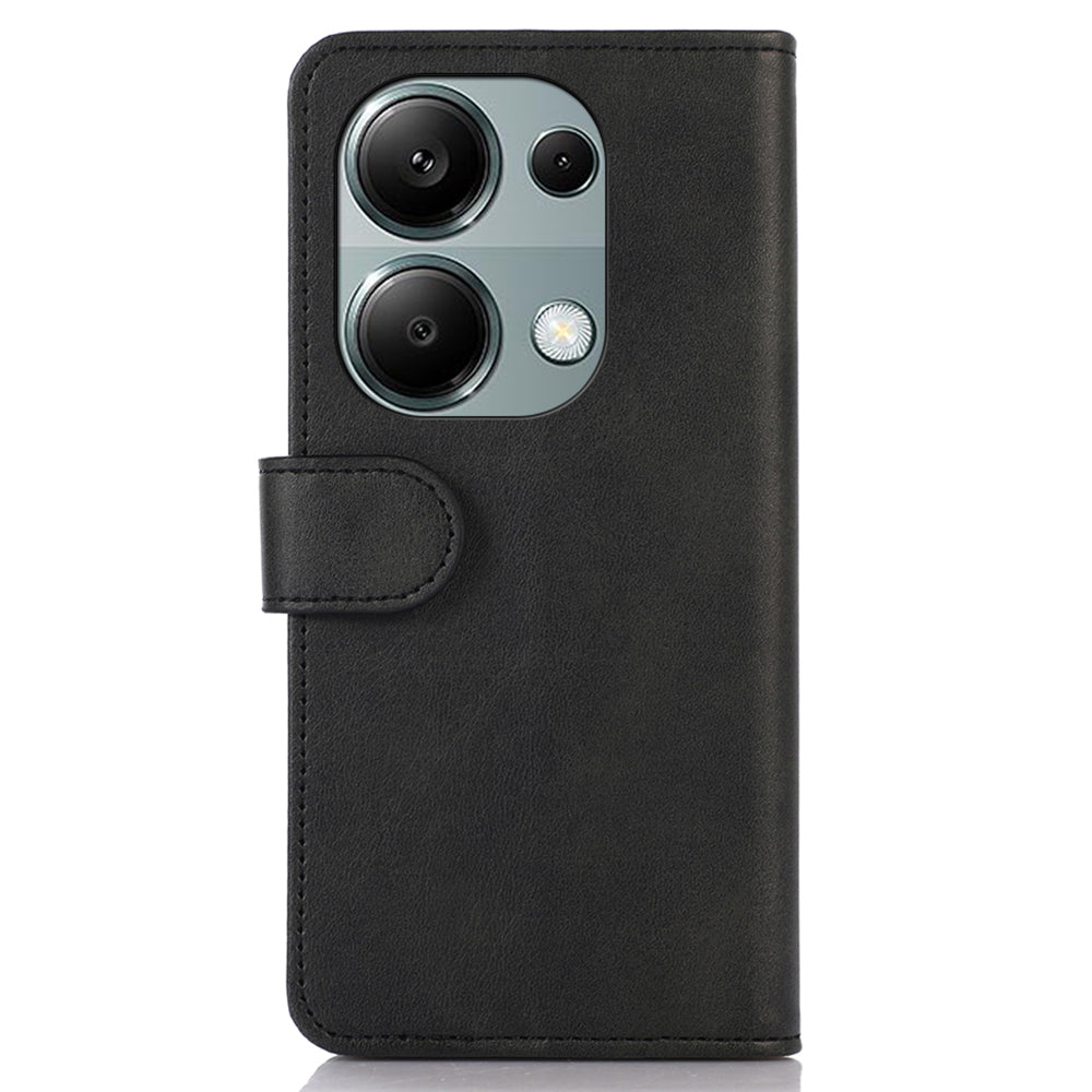 For Xiaomi Redmi Note 13 Pro 4G / Poco M6 Pro 4G Case PU Leather Phone Cover Cowhide Texture - Black
