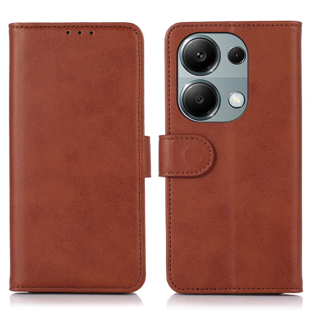 For Xiaomi Redmi Note 13 Pro 4G / Poco M6 Pro 4G Case PU Leather Phone Cover Cowhide Texture - Brown