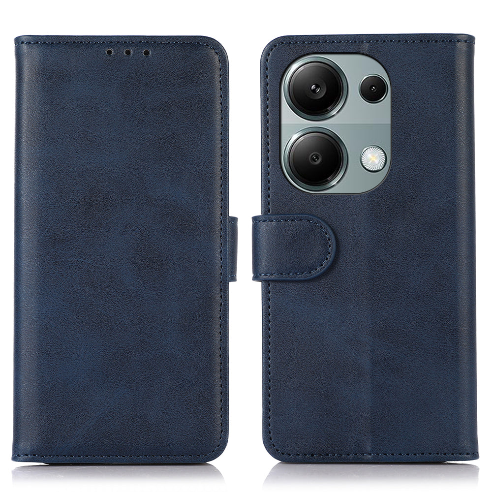 For Xiaomi Redmi Note 13 Pro 4G / Poco M6 Pro 4G Case PU Leather Phone Cover Cowhide Texture - Blue