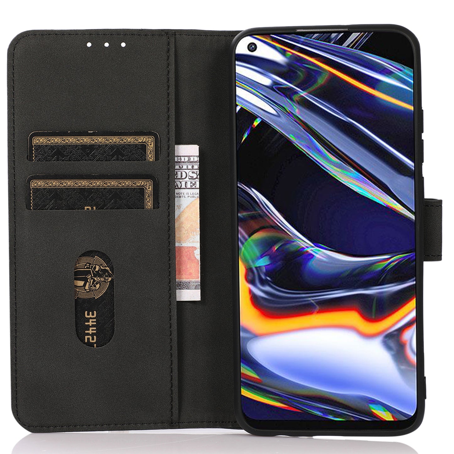 KHAZNEH For Xiaomi Redmi Note 13 Pro 4G / Poco M6 Pro 4G Case PU Leather Wallet Folio Phone Cover - Black