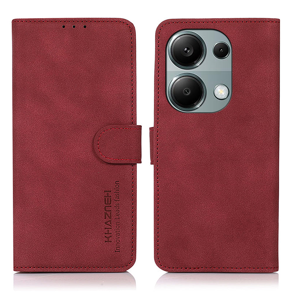 KHAZNEH For Xiaomi Redmi Note 13 Pro 4G / Poco M6 Pro 4G Case PU Leather Wallet Folio Phone Cover - Red