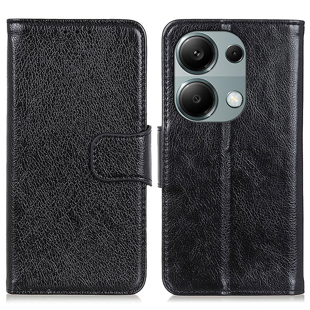 For Xiaomi Redmi Note 13 Pro 4G / Poco M6 Pro 4G Case Split Leather Wallet Card Holder Stand Phone Cover - Black