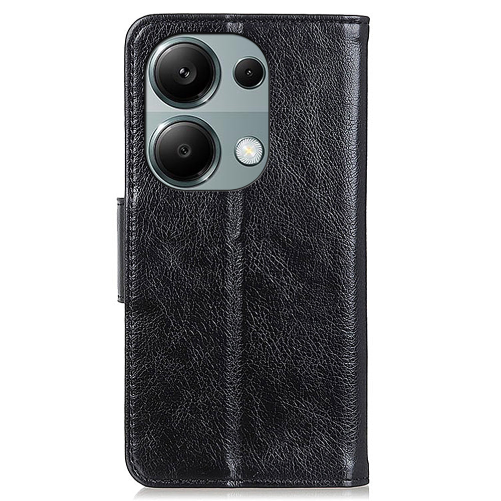 For Xiaomi Redmi Note 13 Pro 4G / Poco M6 Pro 4G Case Split Leather Wallet Card Holder Stand Phone Cover - Black