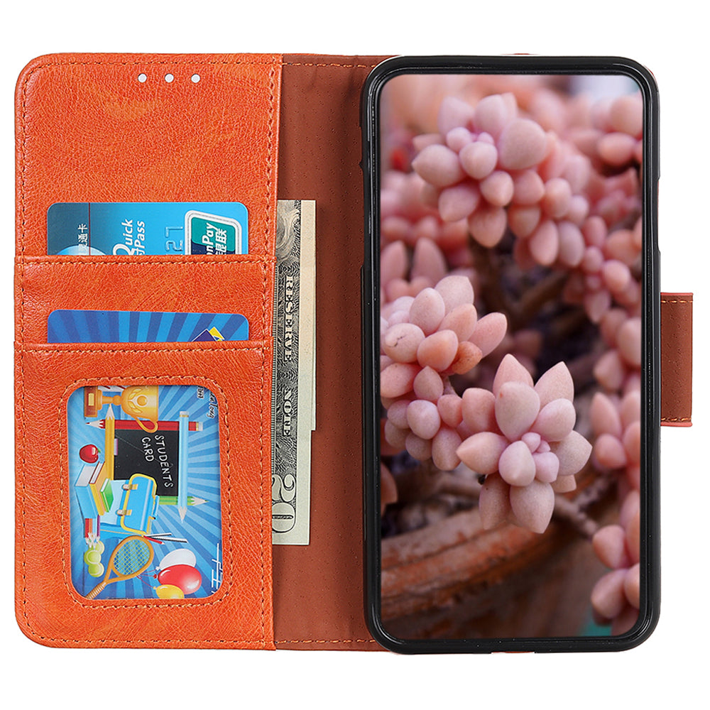 For Xiaomi Redmi Note 13 Pro 4G / Poco M6 Pro 4G Case Split Leather Wallet Card Holder Stand Phone Cover - Orange