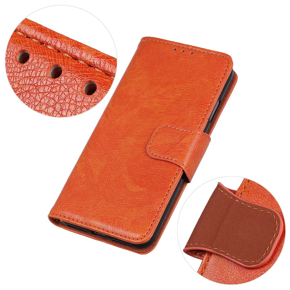 For Xiaomi Redmi Note 13 Pro 4G / Poco M6 Pro 4G Case Split Leather Wallet Card Holder Stand Phone Cover - Orange