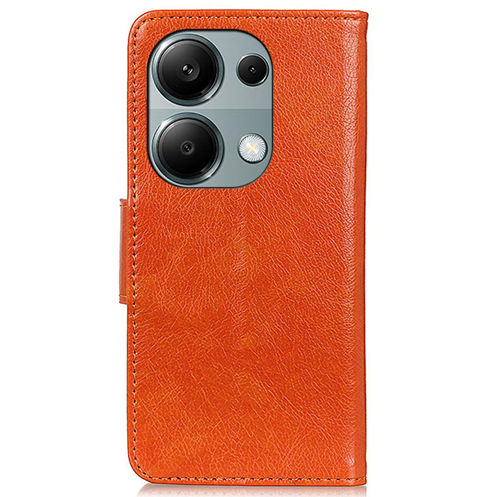 For Xiaomi Redmi Note 13 Pro 4G / Poco M6 Pro 4G Case Split Leather Wallet Card Holder Stand Phone Cover - Orange
