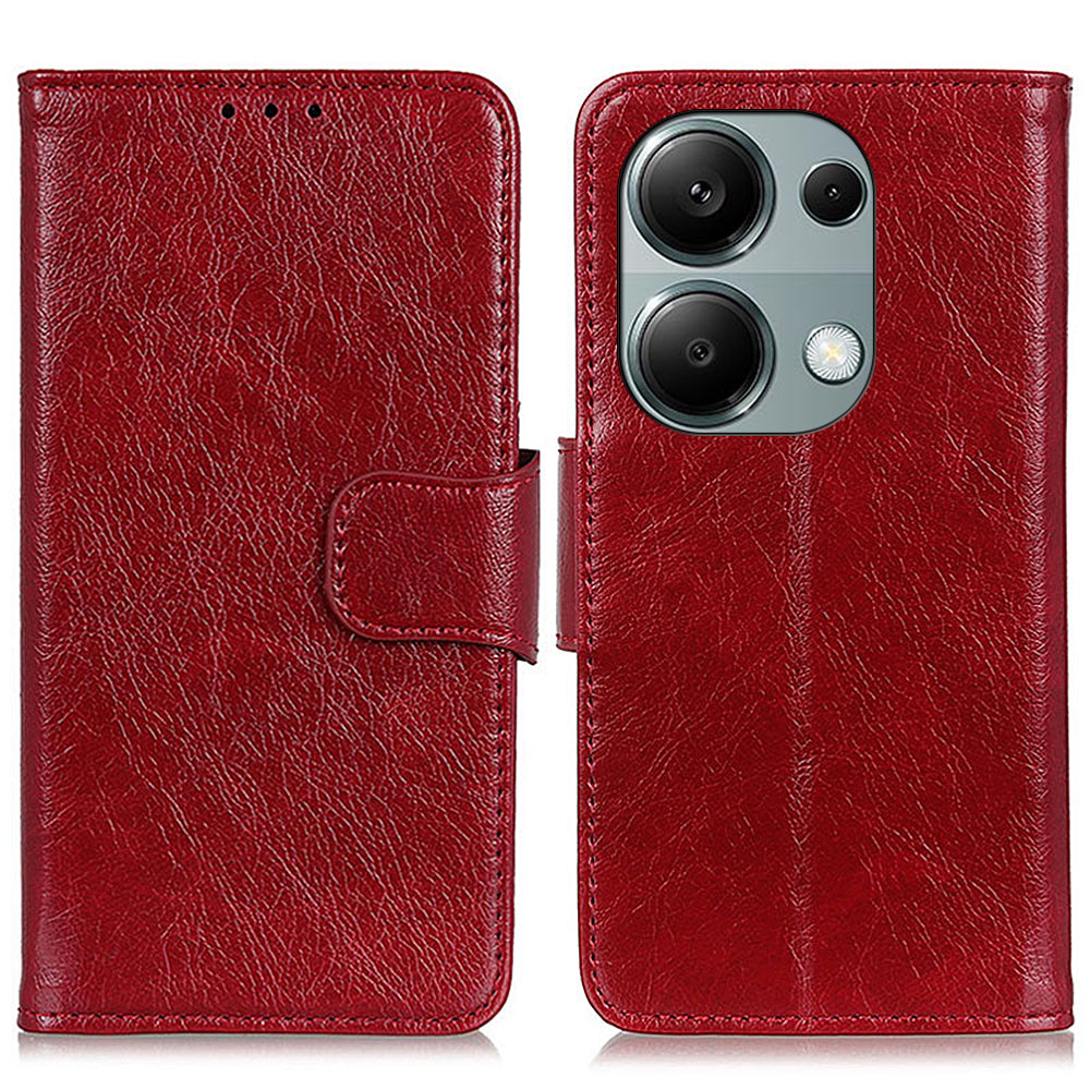 For Xiaomi Redmi Note 13 Pro 4G / Poco M6 Pro 4G Case Split Leather Wallet Card Holder Stand Phone Cover - Red