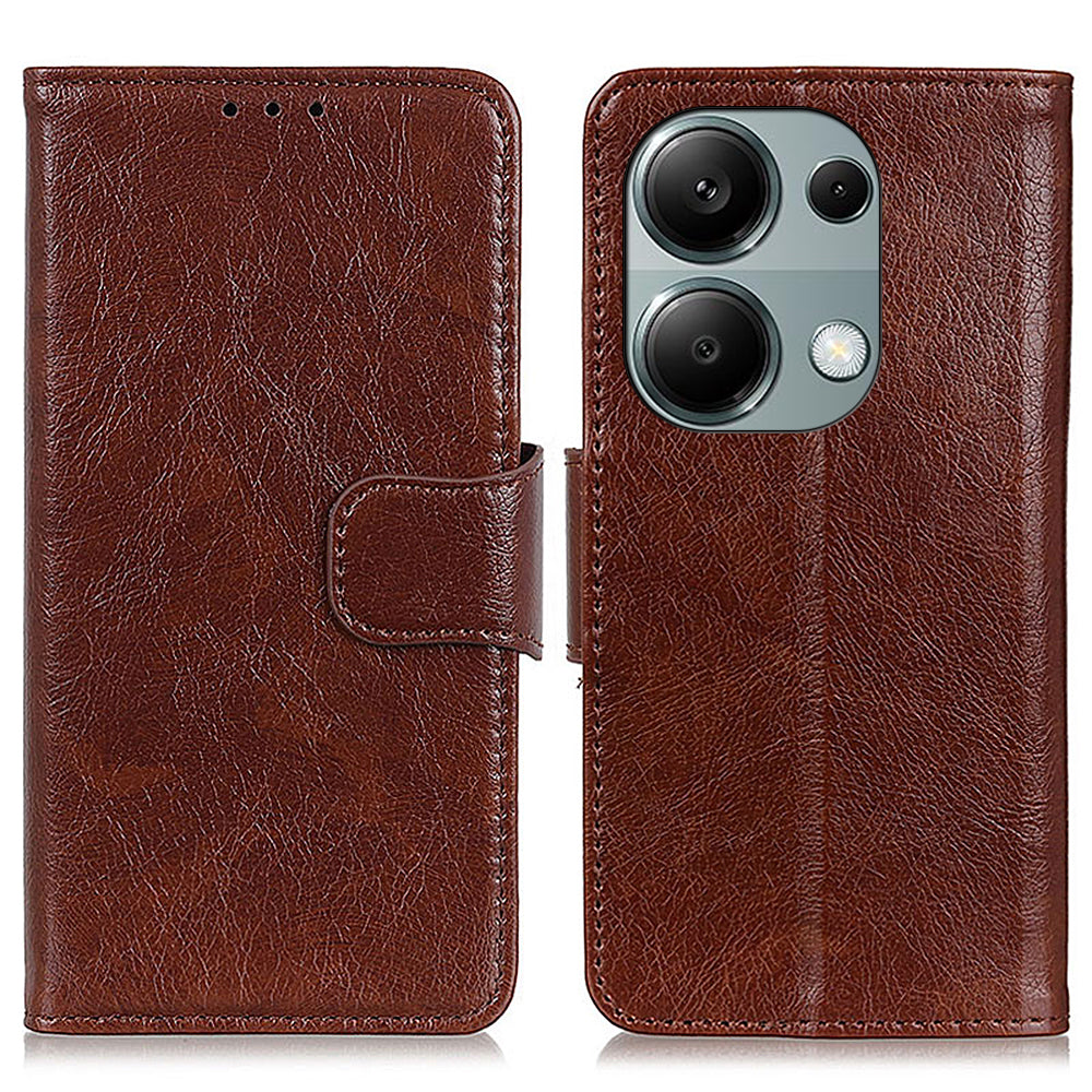 For Xiaomi Redmi Note 13 Pro 4G / Poco M6 Pro 4G Case Split Leather Wallet Card Holder Stand Phone Cover - Brown