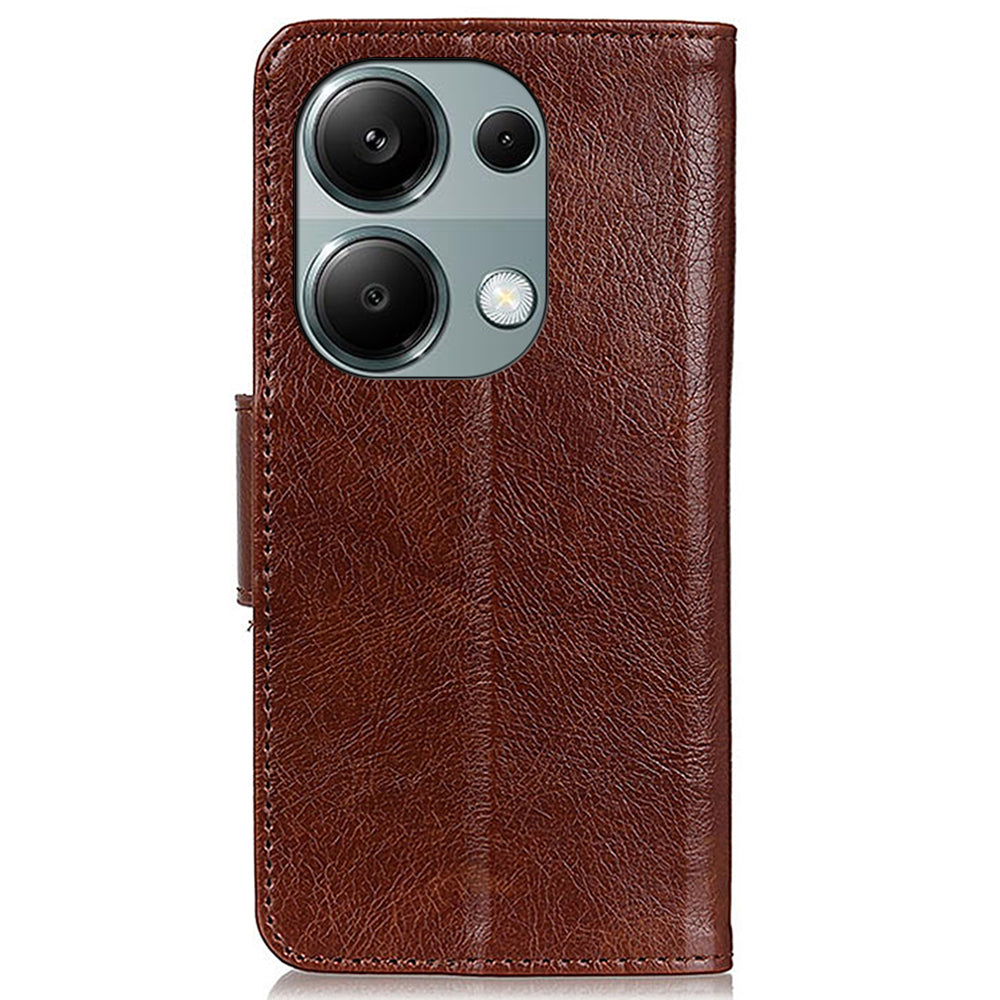 For Xiaomi Redmi Note 13 Pro 4G / Poco M6 Pro 4G Case Split Leather Wallet Card Holder Stand Phone Cover - Brown