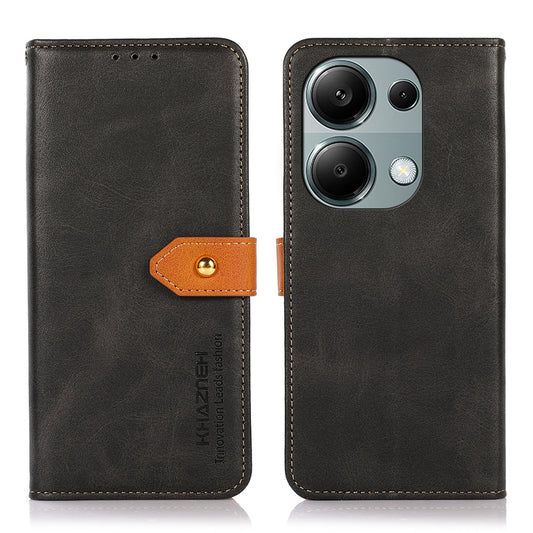 KHAZNEH For Xiaomi Redmi Note 13 Pro 4G / Poco M6 Pro 4G Magnetic Case Leather Cover with Golden Buckle - Black