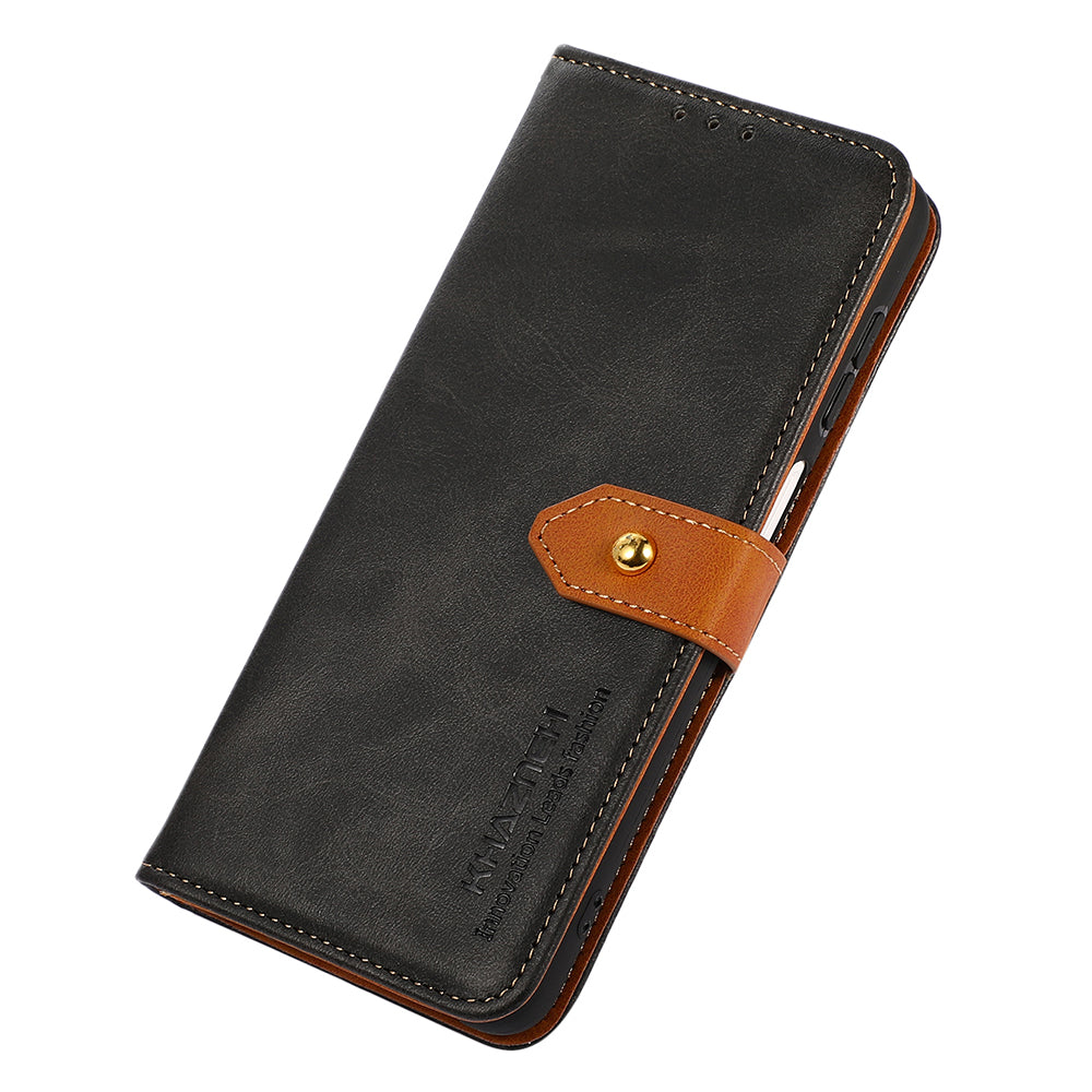 KHAZNEH For Xiaomi Redmi Note 13 Pro 4G / Poco M6 Pro 4G Magnetic Case Leather Cover with Golden Buckle - Black