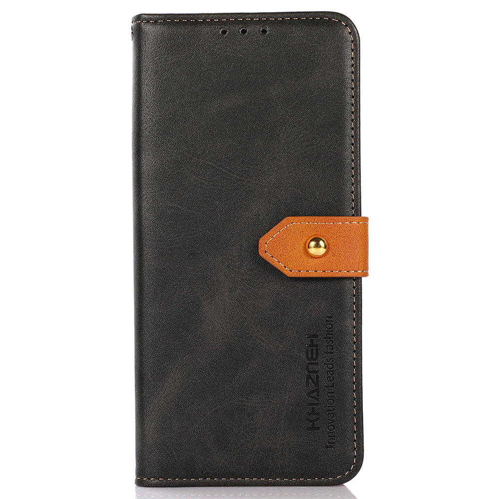 KHAZNEH For Xiaomi Redmi Note 13 Pro 4G / Poco M6 Pro 4G Magnetic Case Leather Cover with Golden Buckle - Black