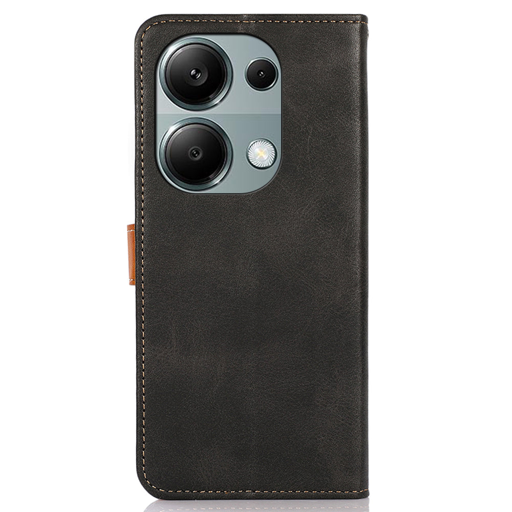KHAZNEH For Xiaomi Redmi Note 13 Pro 4G / Poco M6 Pro 4G Magnetic Case Leather Cover with Golden Buckle - Black
